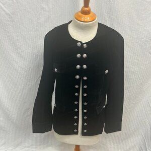 silver buttoned faux velvet black coat